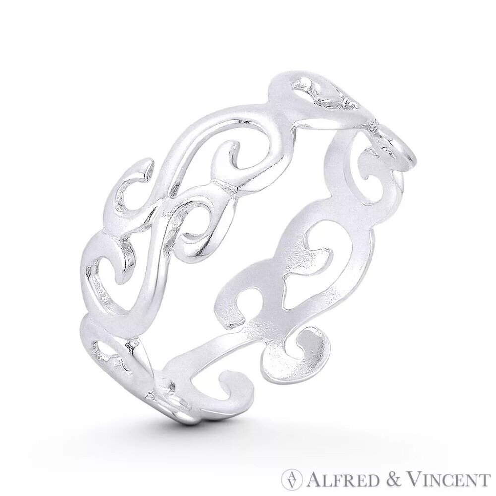 Swirl Pattern "Wind Gust" Engraved Design Ring in .925 Sterling Silver Size 7